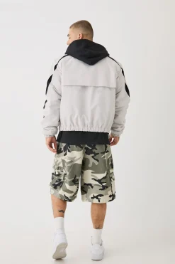 boohooMAN Boxy Colour Block Panel Hooded Bomber In | UK| Coats & Jackets