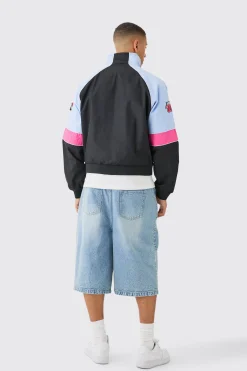 boohooMAN Boxy Colour Block Twill Moto Bomber Jacket In | UK| Coats & Jackets