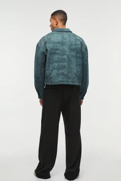 boohooMAN Boxy Cracked Effect Faux Suede Harrington In | UK| Coats & Jackets