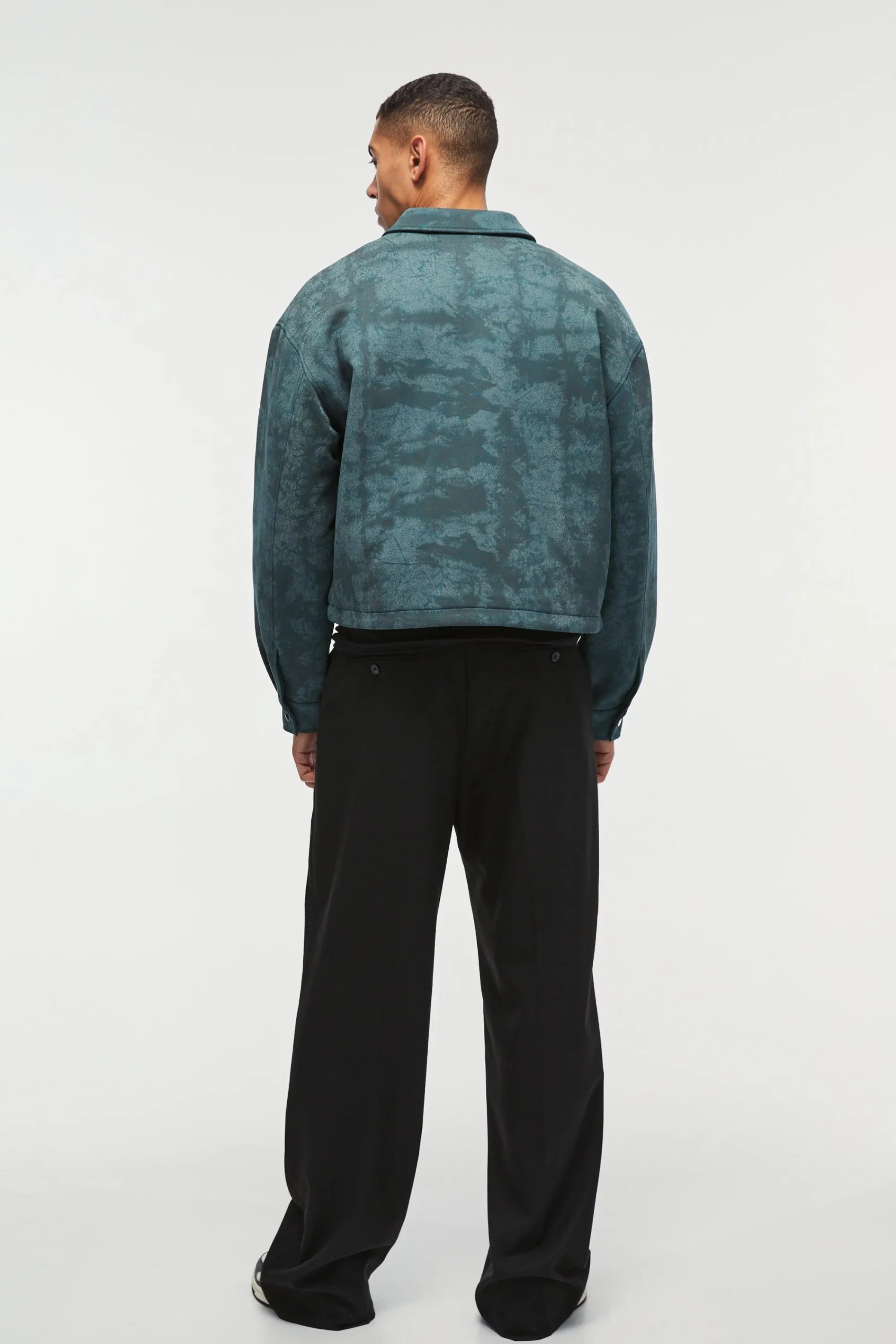 boohooMAN Boxy Cracked Effect Faux Suede Harrington In | UK| Coats & Jackets