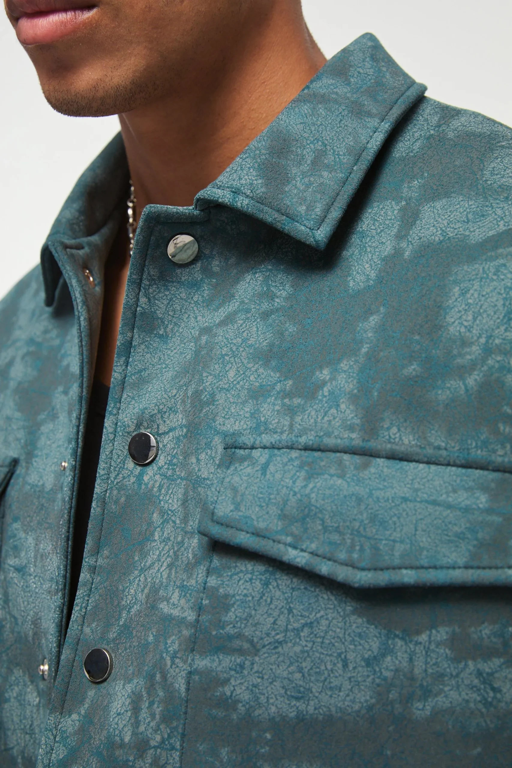 boohooMAN Boxy Cracked Effect Faux Suede Harrington In | UK| Coats & Jackets