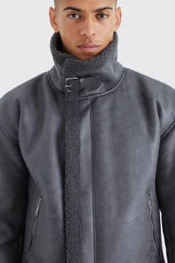 boohooMAN Boxy Cracked Pu Aviator | UK| Coats & Jackets