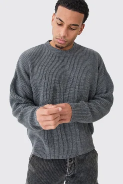 boohooMAN Boxy Crew Neck Ribbed Knitted Jumper | UK| Knitwear