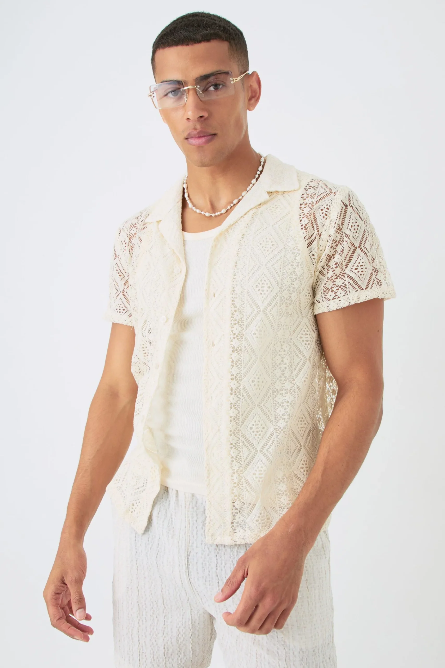 boohooMAN Boxy Crochet Look Shirt | UK| Shirts