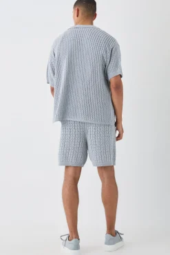 boohooMAN Boxy Crochet Open Knit Revere Shirt In | UK| Shirts