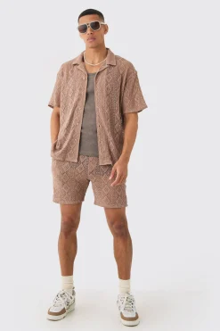 boohooMAN Boxy Crochet Shirt & Short Set | UK| Sets & Co-Ords