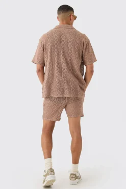 boohooMAN Boxy Crochet Shirt & Short Set | UK| Sets & Co-Ords