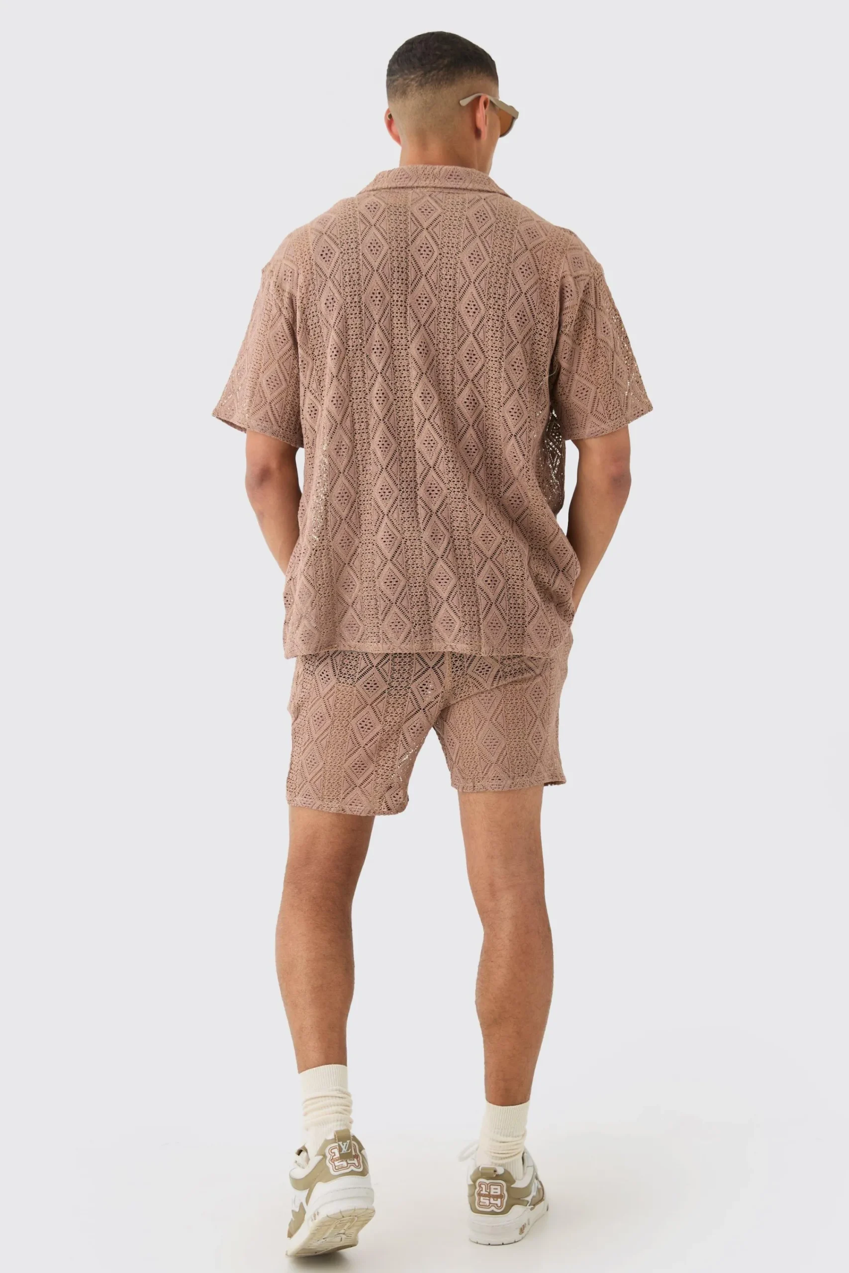 boohooMAN Boxy Crochet Shirt & Short Set | UK| Sets & Co-Ords