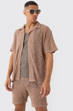 boohooMAN Boxy Crochet Shirt & Short Set | UK| Sets & Co-Ords