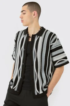 boohooMAN Boxy 3d Jacquard Knit Shirt | UK| Shirts