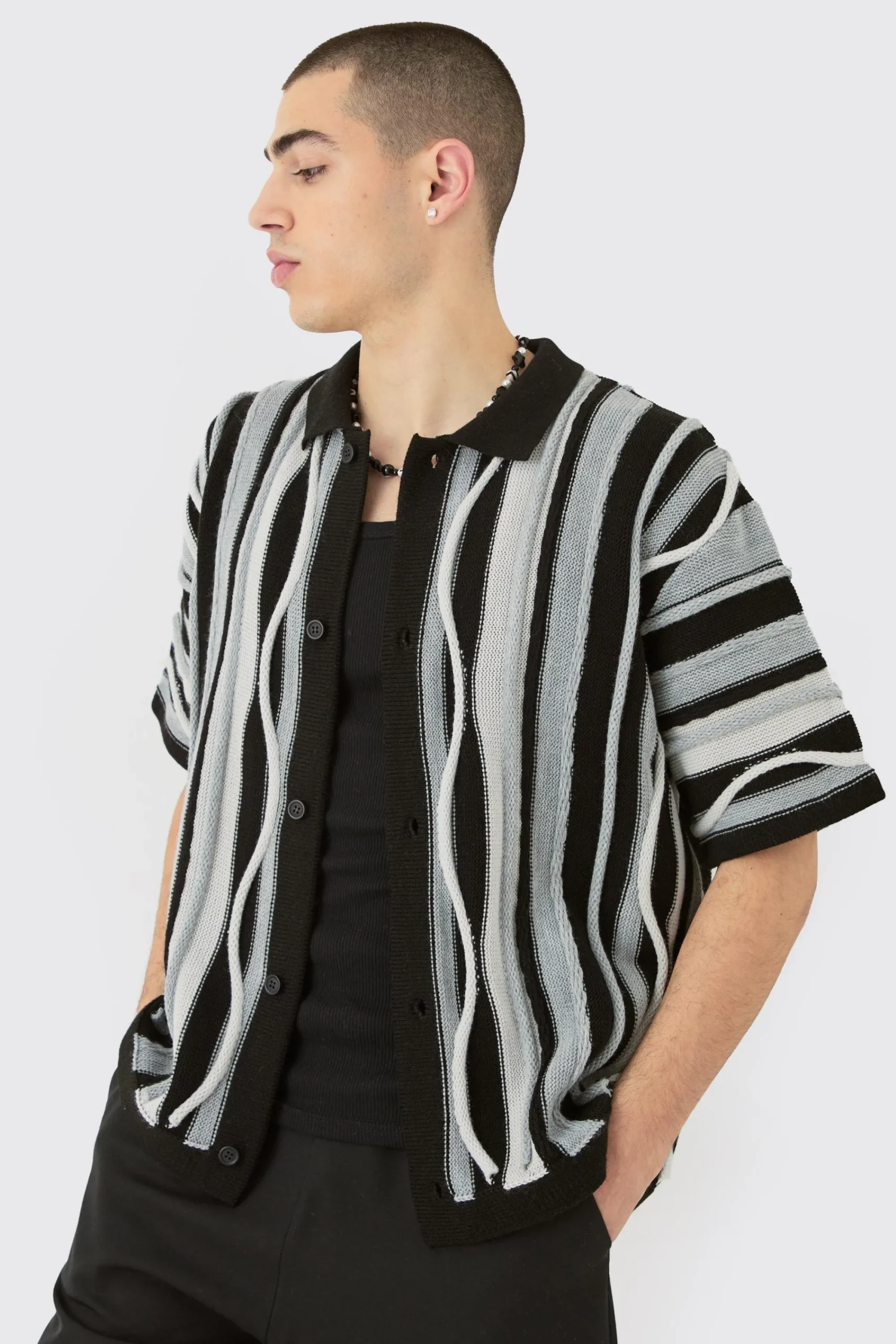 boohooMAN Boxy 3d Jacquard Knit Shirt | UK| Shirts