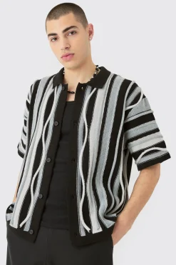 boohooMAN Boxy 3d Jacquard Knit Shirt | UK| Shirts