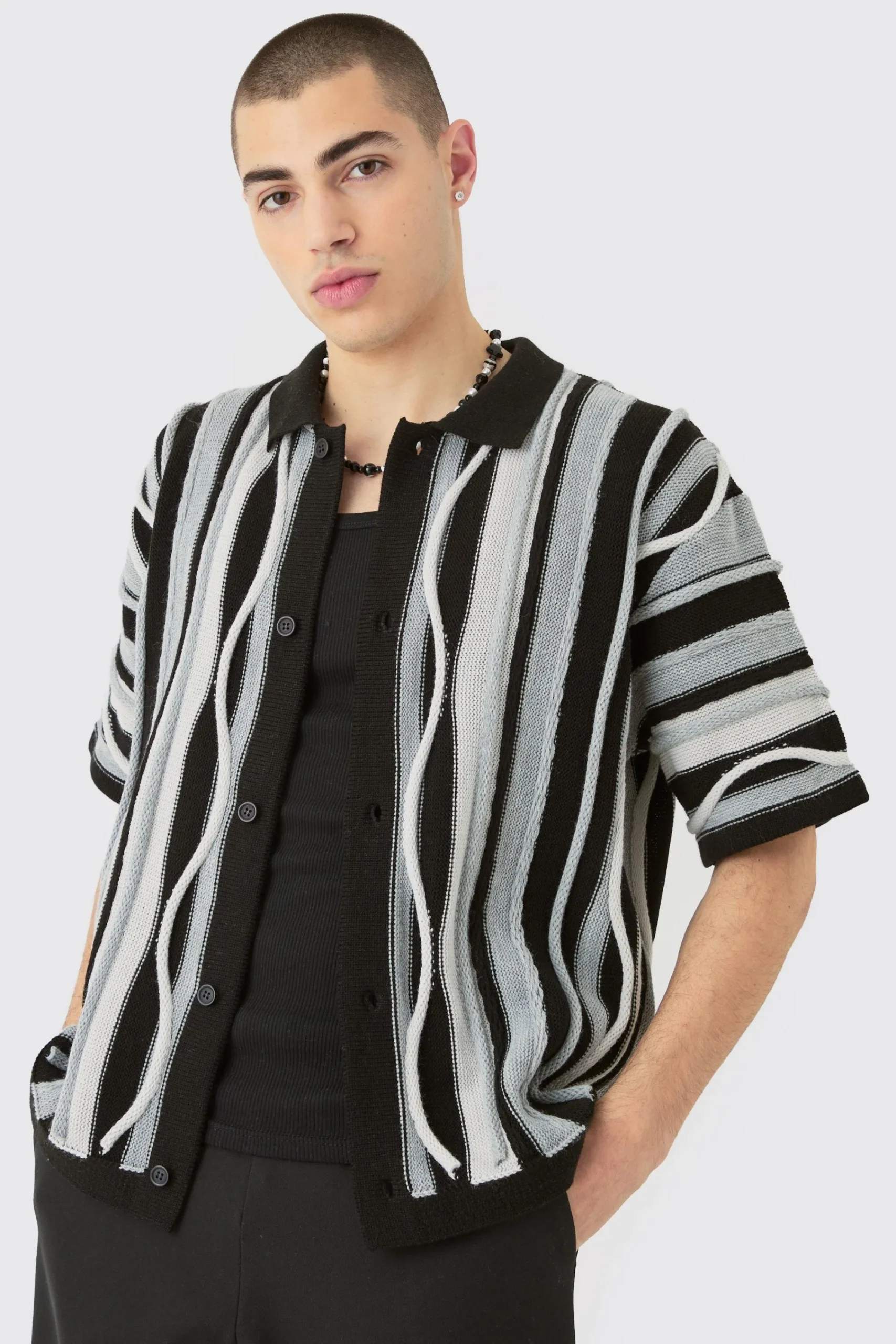 boohooMAN Boxy 3d Jacquard Knit Shirt | UK| Shirts