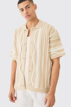 boohooMAN Boxy 3d Jacquard Knit Shirt | UK| Shirts