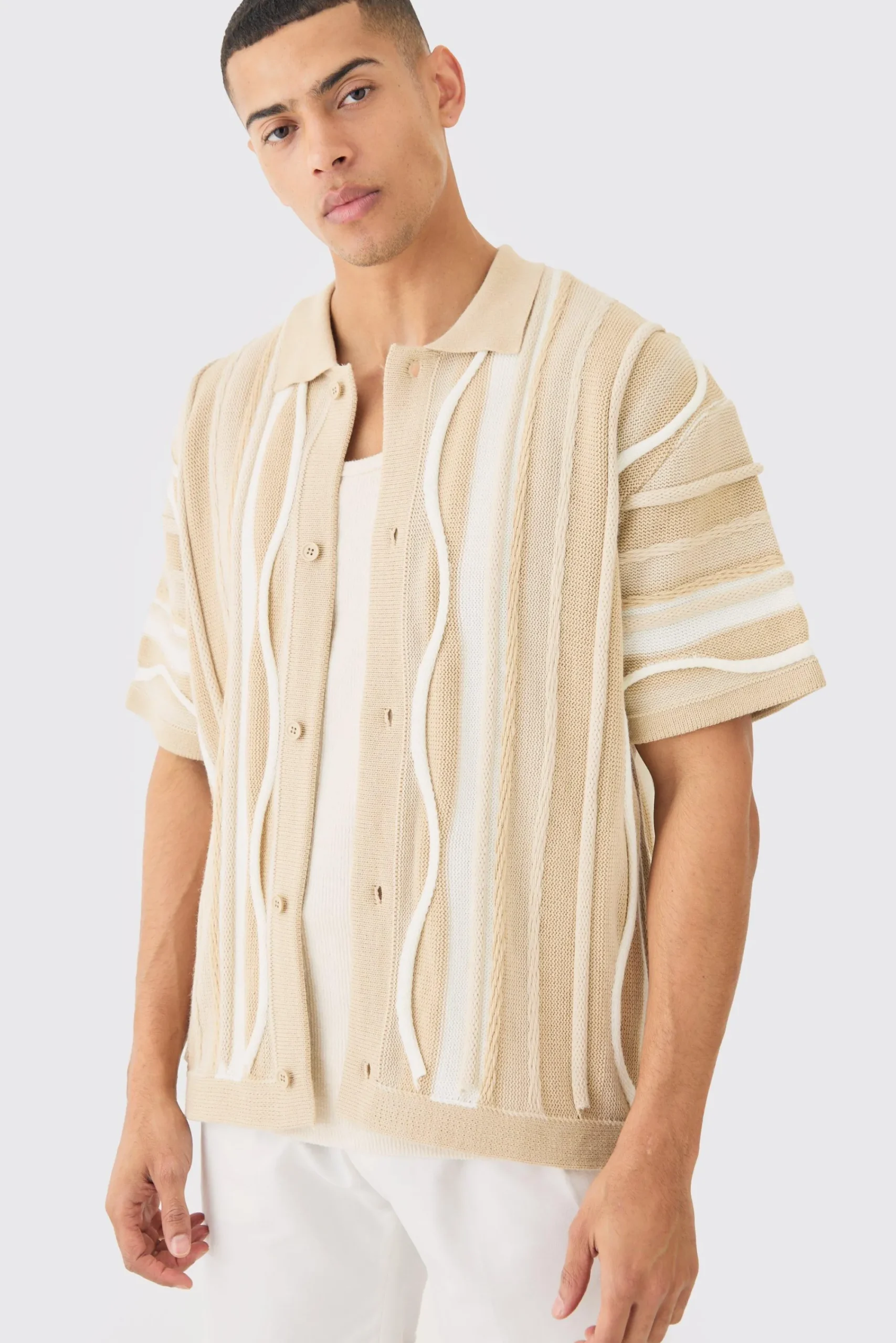 boohooMAN Boxy 3d Jacquard Knit Shirt | UK| Shirts