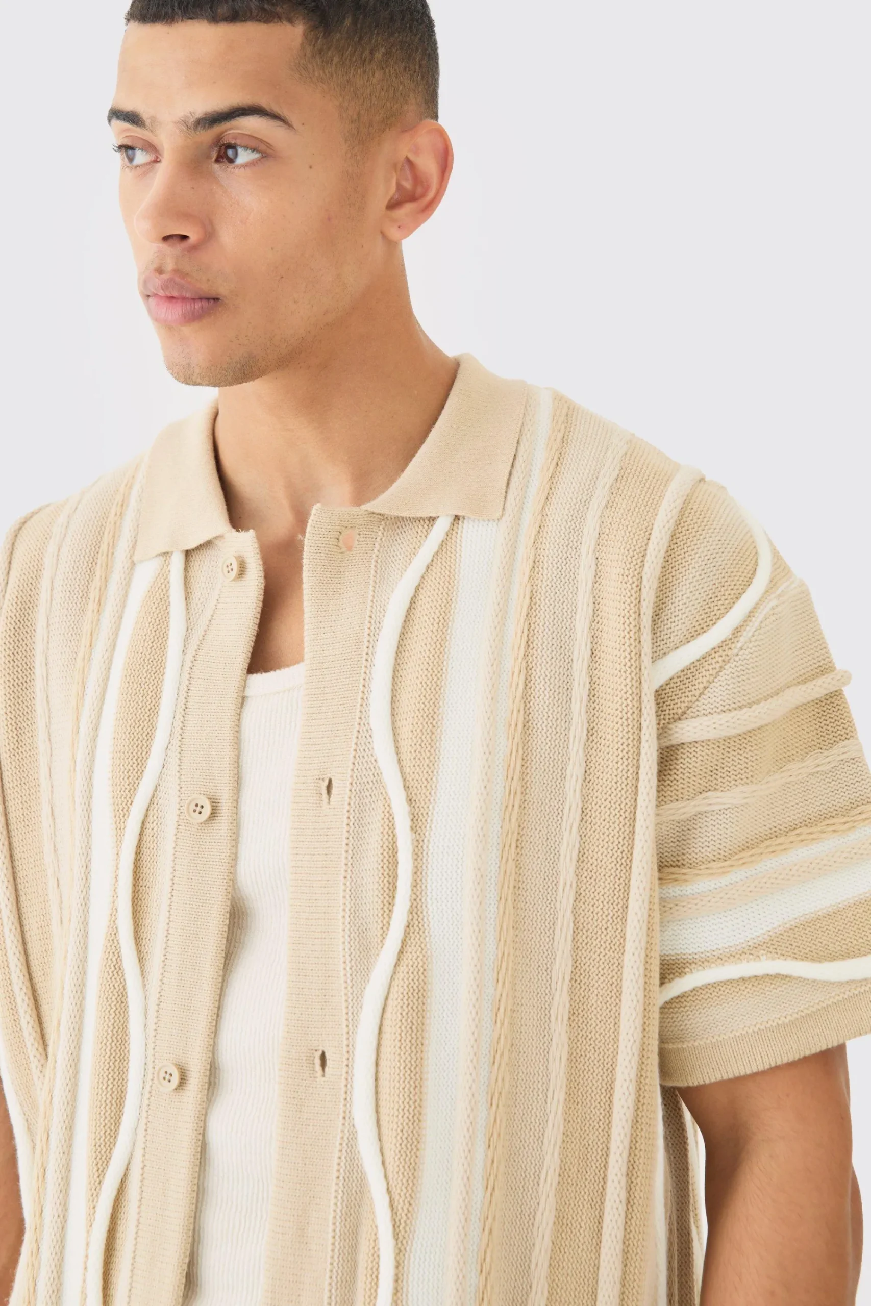 boohooMAN Boxy 3d Jacquard Knit Shirt | UK| Shirts