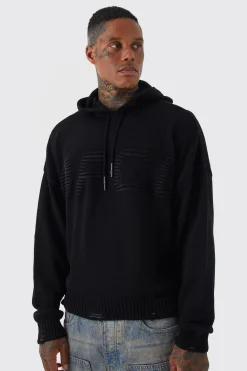 boohooMAN Boxy 3d Ofcl Knitted Hoodie | UK| Knitwear