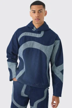 boohooMAN Boxy Denim Patchwork Applique Hoodie | UK| Sets & Co-Ords|Coats & Jackets
