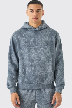 boohooMAN Boxy Distressed Applique Washed Hoodie | UK| Hoodies & Sweatshirts