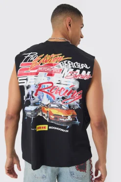 Boxy Drop Armhole Extended Neck Racing Print Tank | UK^boohooMAN Hot