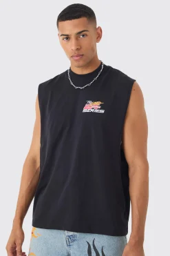 Boxy Drop Armhole Extended Neck Racing Print Tank | UK^boohooMAN Hot