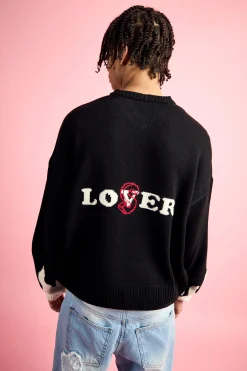 boohooMAN Boxy Drop Shoulder V Neck Graphic Jumper | UK| Knitwear