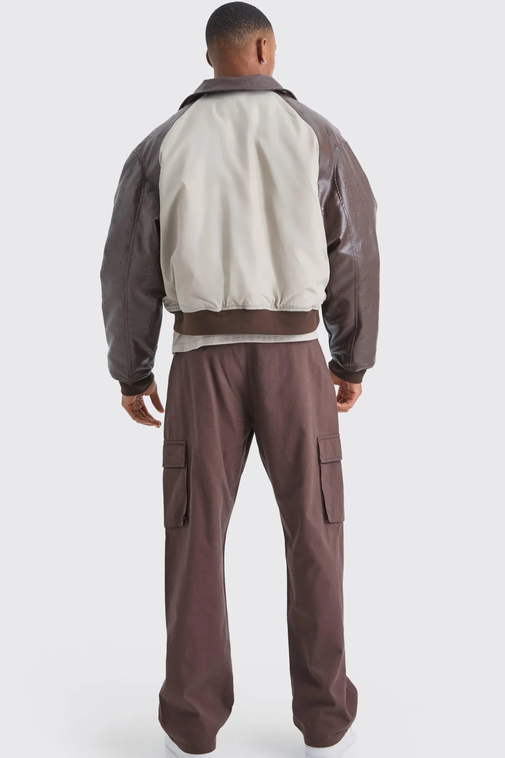 boohooMAN Boxy Embossed Pu & Contrast Nylon Bomber | UK| Coats & Jackets