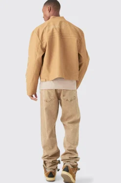 boohooMAN Boxy Embossed Pu Moto Jacket In | UK| Coats & Jackets