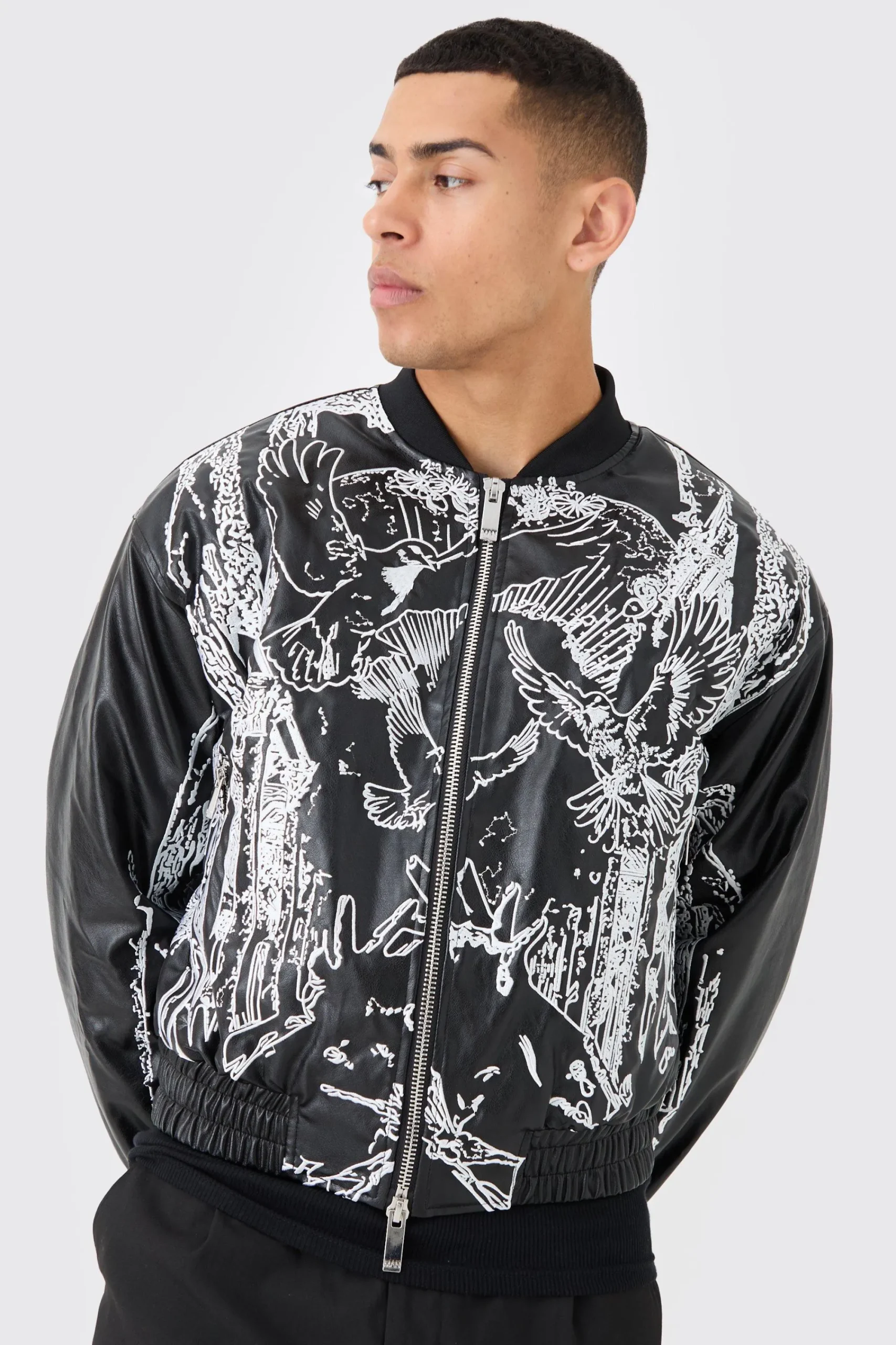 boohooMAN Boxy Embroidered Bomber | UK| Coats & Jackets