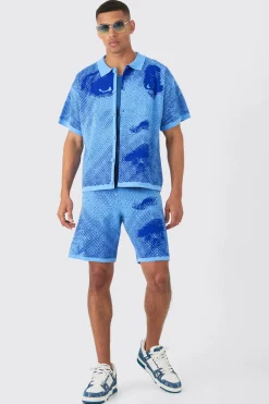 boohooMAN Boxy Face Jacquard Knitted Shirt And Short Set | UK| Shirts