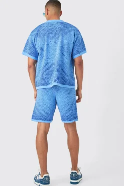boohooMAN Boxy Face Jacquard Knitted Shirt And Short Set | UK| Shirts