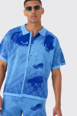 boohooMAN Boxy Face Jacquard Knitted Shirt And Short Set | UK| Shirts