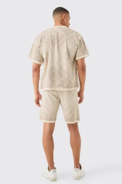 boohooMAN Boxy Face Jacquard Knitted Shirt And Short Set | UK| Sets & Co-Ords|Knitwear