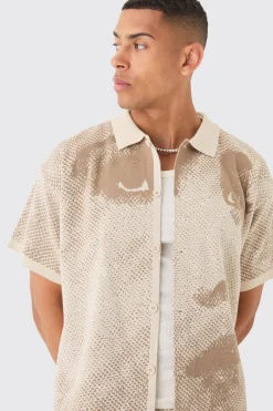 boohooMAN Boxy Face Jacquard Knitted Shirt And Short Set | UK| Sets & Co-Ords|Knitwear