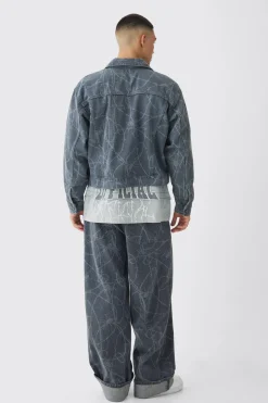 boohooMAN Boxy Fit Barbed Wire Laser Print Denim Jacket | UK| Coats & Jackets|Sets & Co-Ords