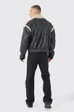 boohooMAN Boxy Fit Borg Lined Bomber Jacket In | UK| Coats & Jackets