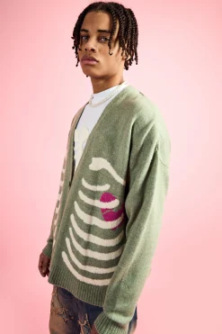 boohooMAN Boxy Fit Brushed Knit Skeleton Cardigan | UK| Knitwear