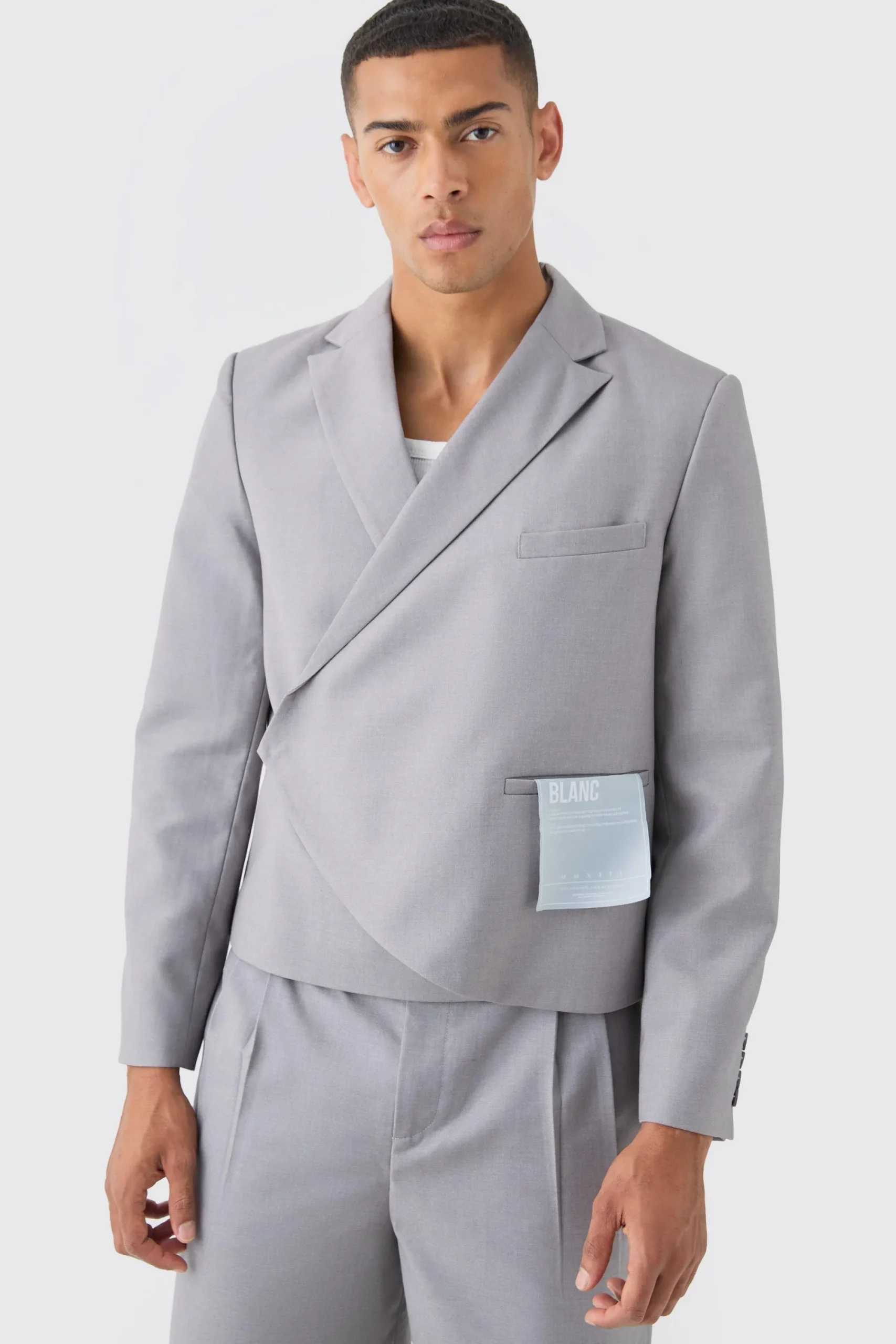 boohooMAN Boxy Fit Cropped Blazer With Wrap Over Detailing In | UK| Suits & Tailoring