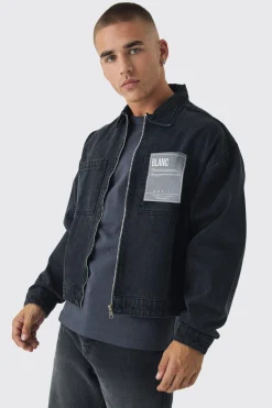 boohooMAN Boxy Fit Denim Jacket With Woven Label | UK| Coats & Jackets
