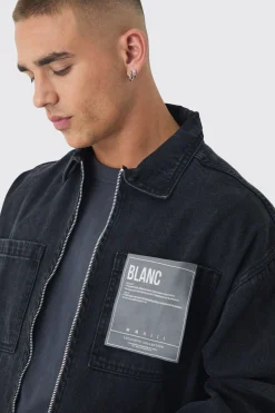 boohooMAN Boxy Fit Denim Jacket With Woven Label | UK| Coats & Jackets