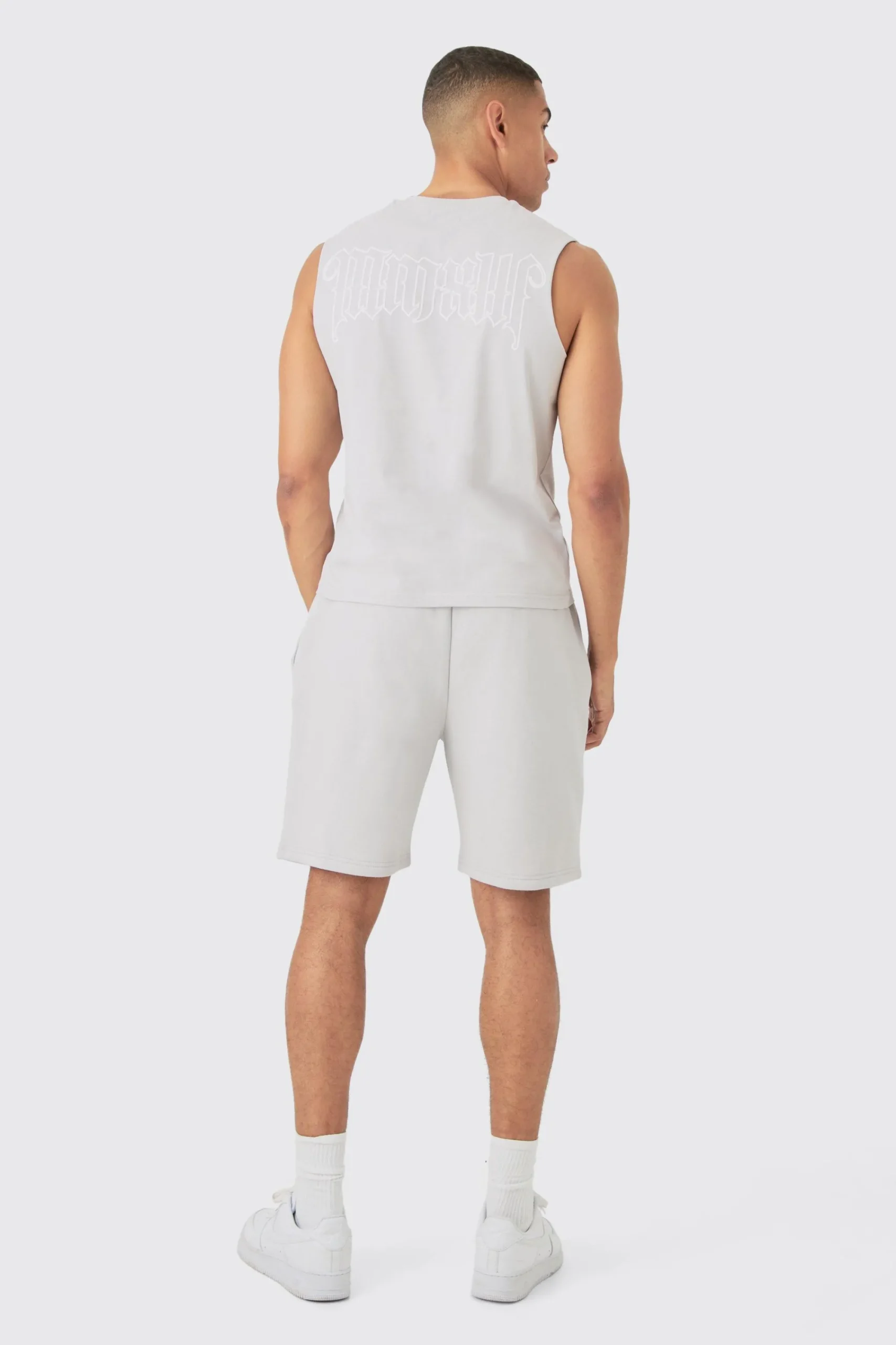 Boxy Fit Gothic Graphic Puff Print Tank & Short Set | UK^boohooMAN Clearance