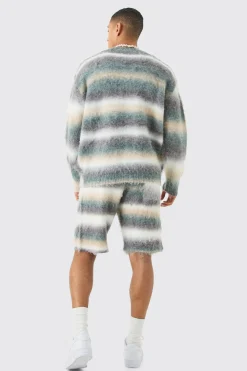 boohooMAN Boxy Fit Knitted Brushed Stripe Cardigan | UK| Knitwear