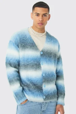 boohooMAN Boxy Fit Knitted Brushed Stripe Cardigan | UK| Knitwear