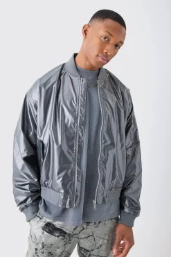boohooMAN Boxy Fit Metallic Ma1 Bomber | UK| Coats & Jackets