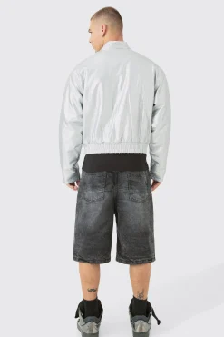 boohooMAN Boxy Fit Metallic Pu Panel Moto Bomber | UK| Coats & Jackets