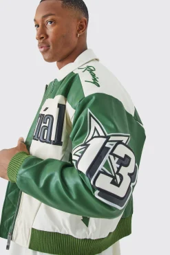 boohooMAN Boxy Fit Pu Moto Collared Bomber | UK| Coats & Jackets