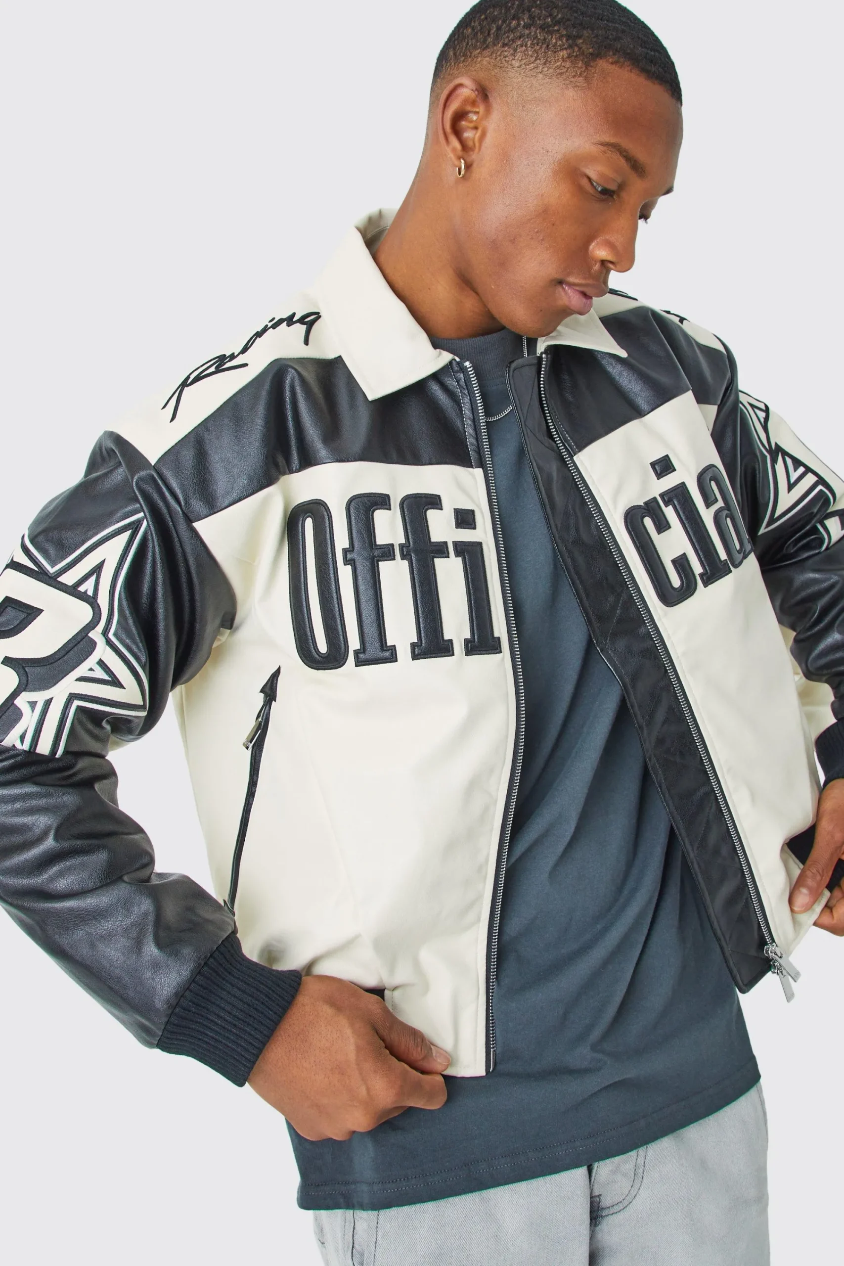 boohooMAN Boxy Fit Pu Moto Collared Bomber | UK| Coats & Jackets