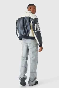 boohooMAN Boxy Fit Pu Moto Collared Bomber | UK| Coats & Jackets