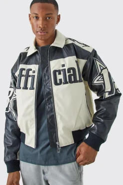 boohooMAN Boxy Fit Pu Moto Collared Bomber | UK| Coats & Jackets