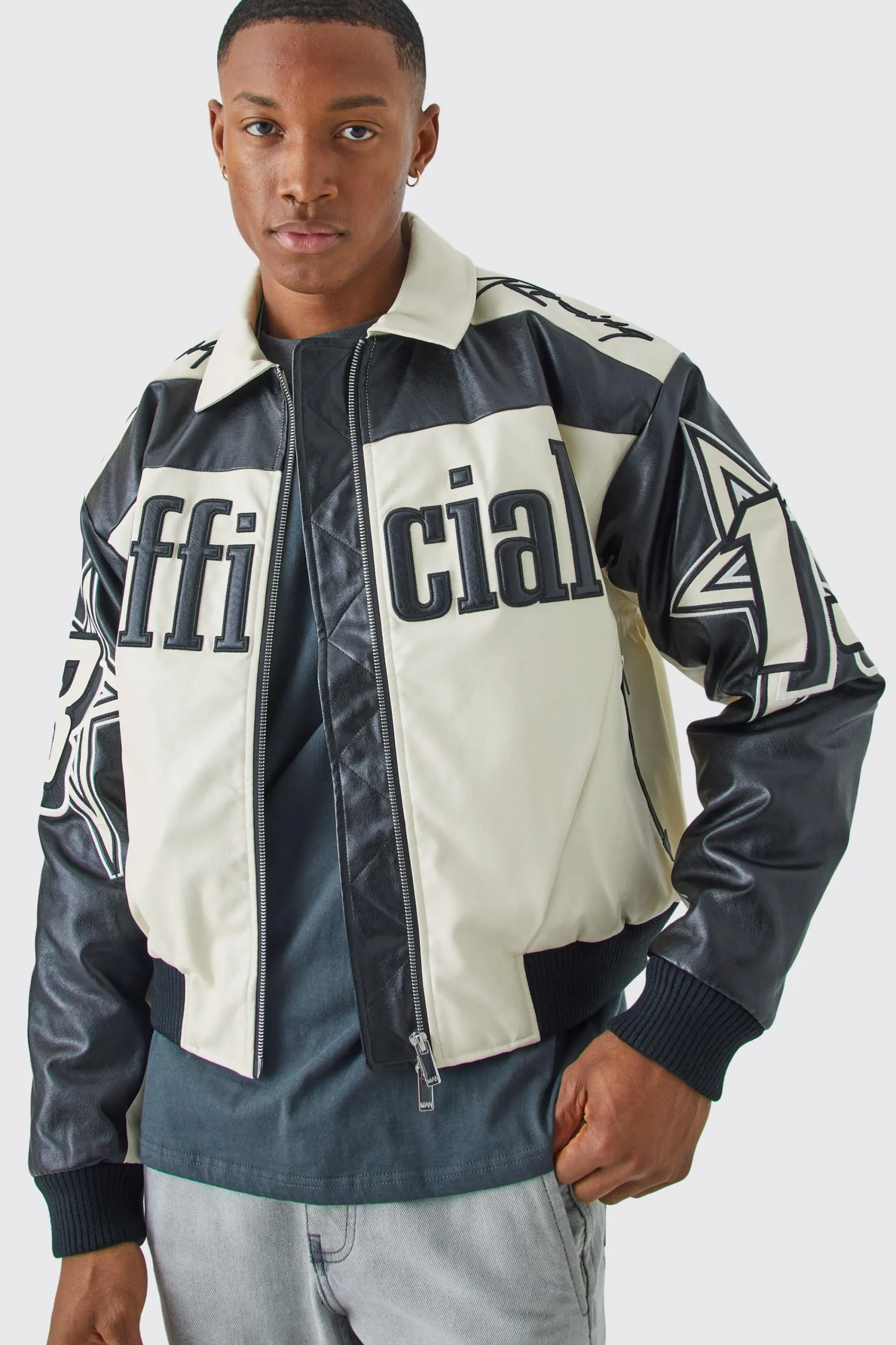 boohooMAN Boxy Fit Pu Moto Collared Bomber | UK| Coats & Jackets